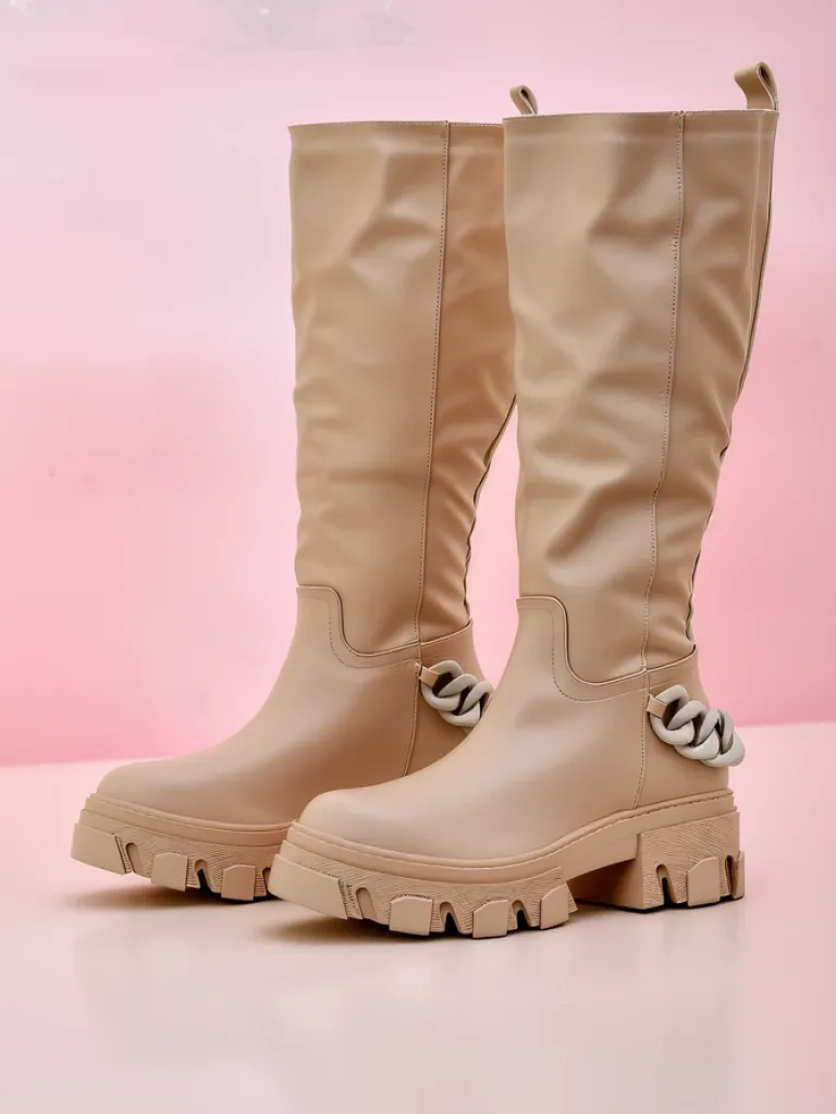 Sale Damskie wysokie kozaki Defesisa Kozaki Na Płaskim Obcasie