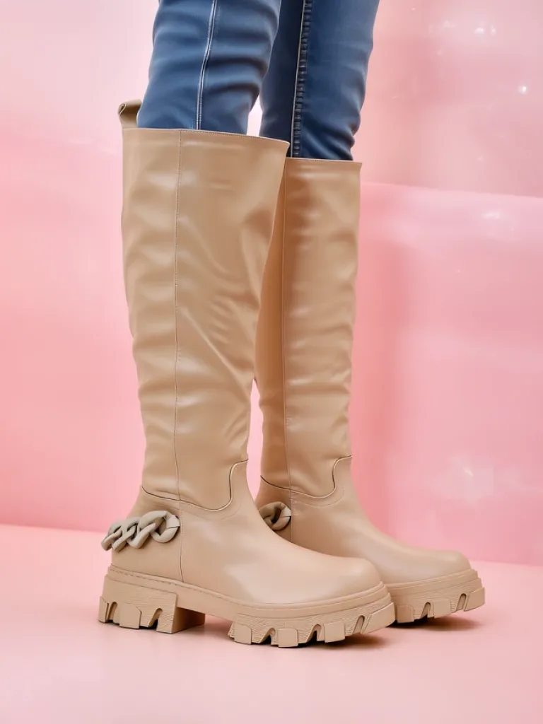 Sale Damskie wysokie kozaki Defesisa Kozaki Na Płaskim Obcasie