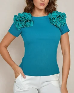 Clearance Dopasowana damska prążkowana bluzka Bluzki / Koszule / Koszulki