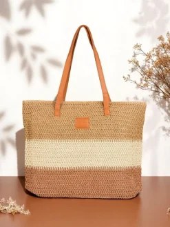 Online Duża słomiana torebka damska Bold Stripes Damskie Wiklinowe I Słomiane
