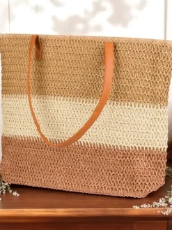 Online Duża słomiana torebka damska Bold Stripes Damskie Wiklinowe I Słomiane