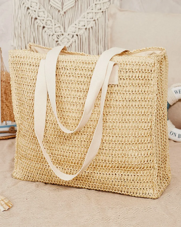 Clearance Duża słomiana torebka damska Damskie Wiklinowe I Słomiane