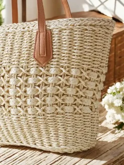 New Duża słomiana torebka damska Damskie Wiklinowe I Słomiane
