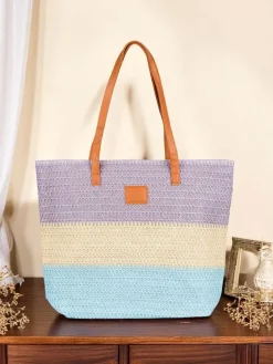 Clearance Duża słomiana torebka damska Bold Stripes Damskie Wiklinowe I Słomiane