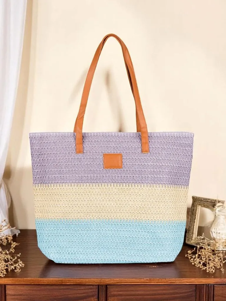 Clearance Duża słomiana torebka damska Bold Stripes Damskie Wiklinowe I Słomiane