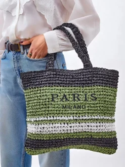 Sale Duża słomiana torebka damska Paris Stripe Damskie Wiklinowe I Słomiane