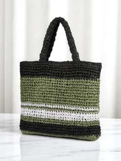 Sale Duża słomiana torebka damska Paris Stripe Damskie Wiklinowe I Słomiane