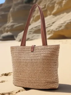 Clearance Duża słomiana torebka damska Damskie Wiklinowe I Słomiane
