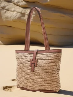 Clearance Duża słomiana torebka damska Damskie Wiklinowe I Słomiane