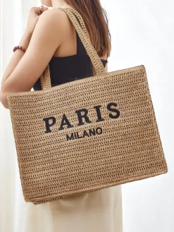 Sale Duża słomiana torebka damska Paris Milano Large Damskie Wiklinowe I Słomiane