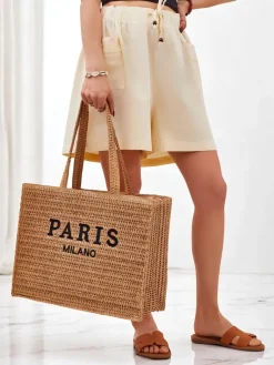Sale Duża słomiana torebka damska Paris Milano Large Damskie Wiklinowe I Słomiane