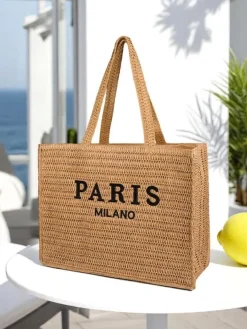 Sale Duża słomiana torebka damska Paris Milano Large Damskie Wiklinowe I Słomiane