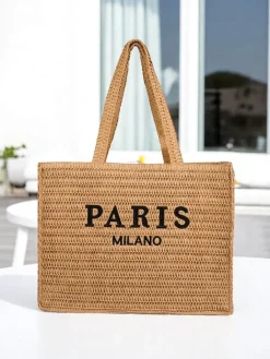 Sale Duża słomiana torebka damska Paris Milano Large Damskie Wiklinowe I Słomiane