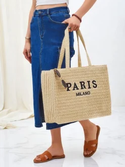 New Duża słomiana torebka damska Paris Milano Large Damskie Wiklinowe I Słomiane