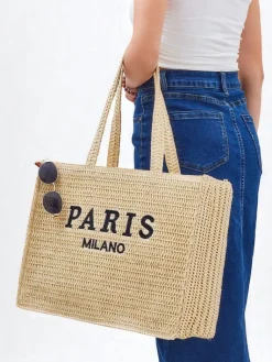 New Duża słomiana torebka damska Paris Milano Large Damskie Wiklinowe I Słomiane