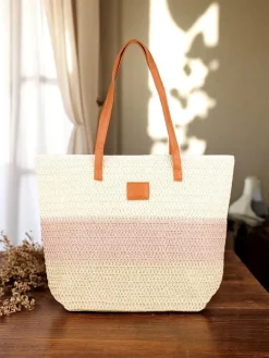 New Duża słomiana torebka damska Bold Stripes Damskie Wiklinowe I Słomiane