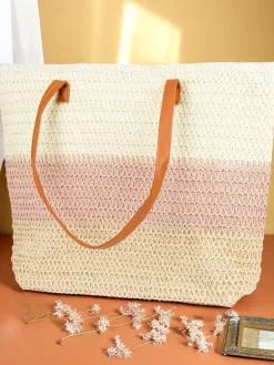 New Duża słomiana torebka damska Bold Stripes Damskie Wiklinowe I Słomiane