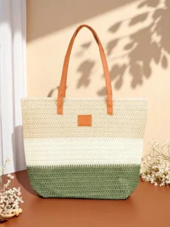 Clearance Duża słomiana torebka damska Bold Stripes Damskie Wiklinowe I Słomiane