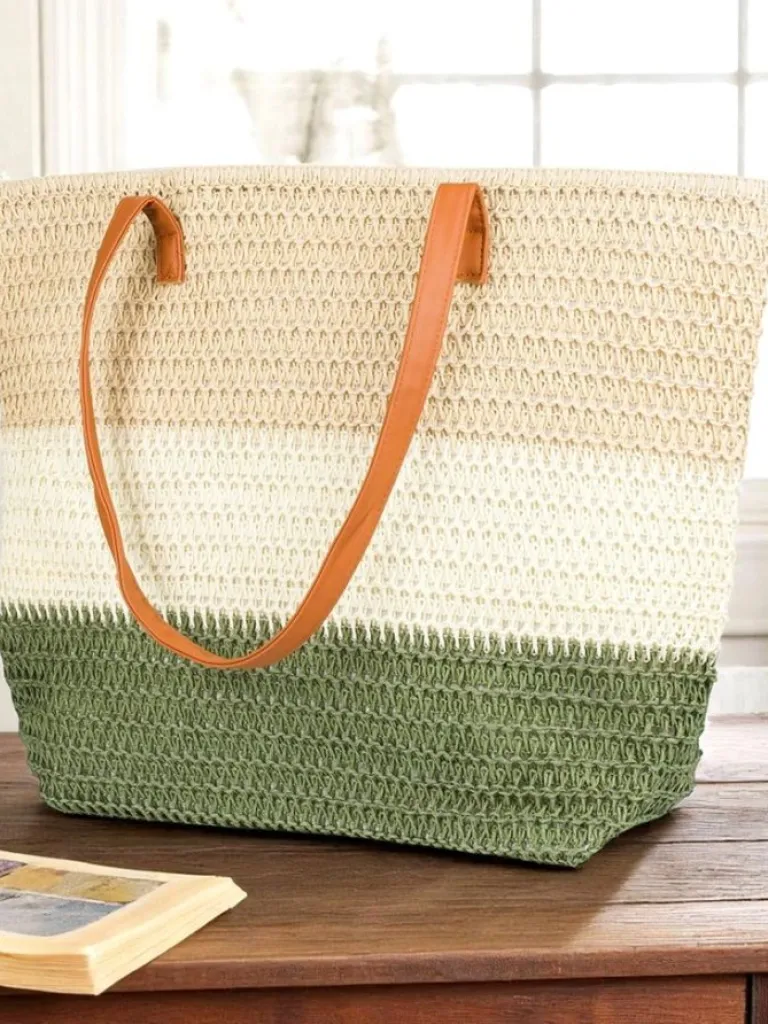 Clearance Duża słomiana torebka damska Bold Stripes Damskie Wiklinowe I Słomiane