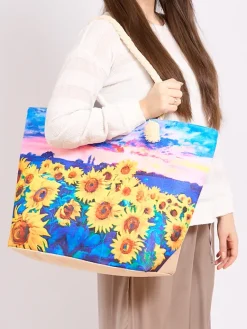 Outlet Duża torba materiałowa z printem Damskie Materiałowe|Torby Plażowe