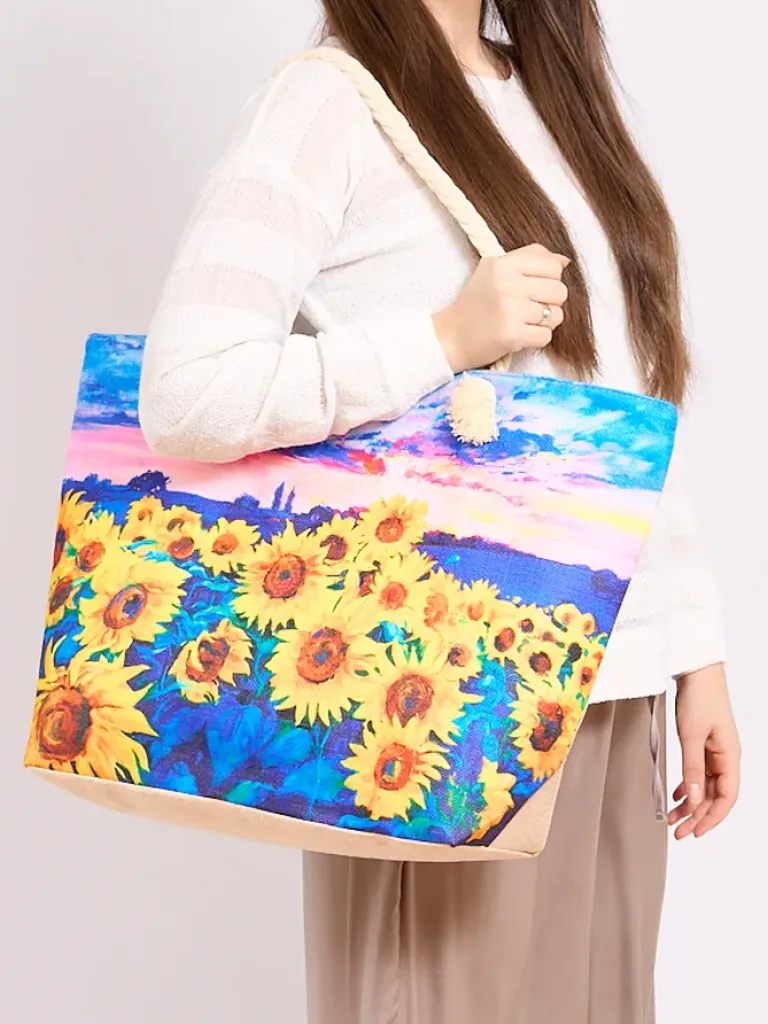 Outlet Duża torba materiałowa z printem Damskie Materiałowe|Torby Plażowe