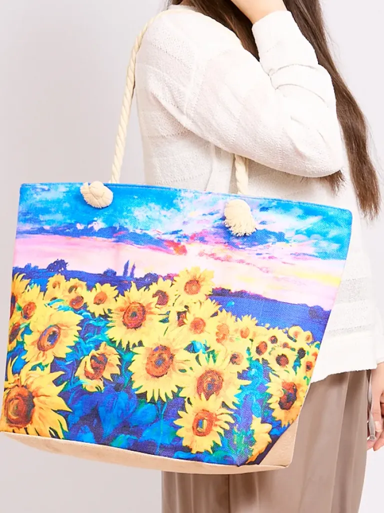 Outlet Duża torba materiałowa z printem Damskie Materiałowe|Torby Plażowe