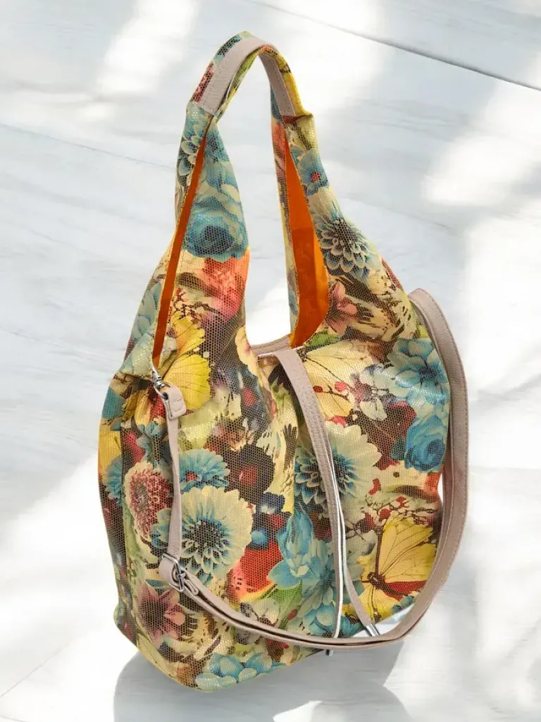 Best Duża torba materiałowa w kwiaty z kosmetyczką i zapięciem na magnes Damskie Materiałowe