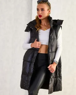 Discount Długa kamizelka damska z przeszyciami Kurtki / Marynarki / Płaszcze