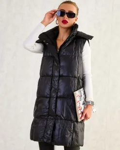 Discount Długa kamizelka damska z przeszyciami Kurtki / Marynarki / Płaszcze