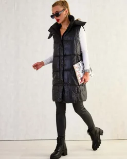 Discount Długa kamizelka damska z przeszyciami Kurtki / Marynarki / Płaszcze