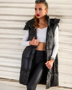 Discount Długa kamizelka damska z przeszyciami Kurtki / Marynarki / Płaszcze