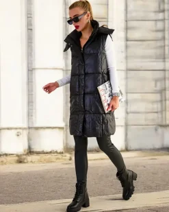 Discount Długa kamizelka damska z przeszyciami Kurtki / Marynarki / Płaszcze