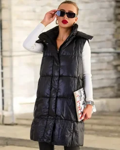 Discount Długa kamizelka damska z przeszyciami Kurtki / Marynarki / Płaszcze