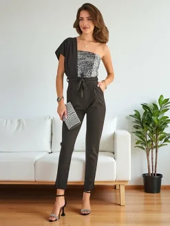 Hot Długi kombinezon damski z cyrkoniami Kombinezony