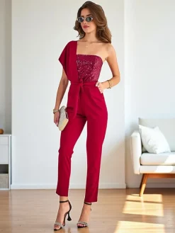 Hot Długi kombinezon damski z cyrkoniami Kombinezony