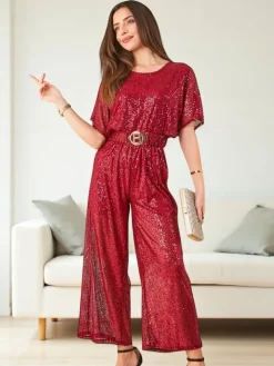 Outlet Długi kombinezon damski z cekinami Kombinezony