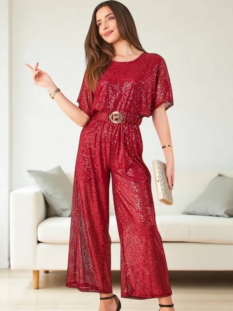 Outlet Długi kombinezon damski z cekinami Kombinezony