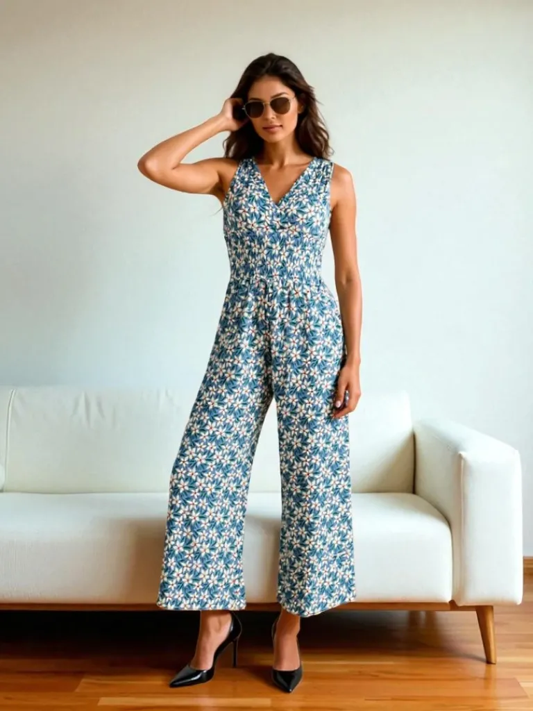 Outlet Długi kombinezon damski z printem Kombinezony