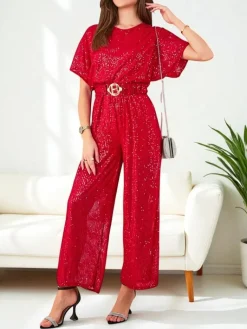 Sale Długi kombinezon damski z cekinami Kombinezony