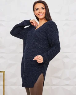 Sale Dłuższy damski sweter dzianinowy Swetry