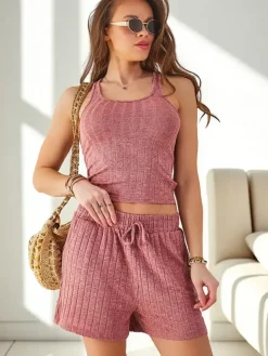 Best Dwuczęściowy damski komplet sportowy z krótkimi spodenkami i bokserką Damskie Komplety Damskie