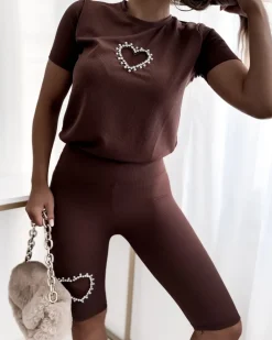 Dwuczęściowy damski komplet sportowy z cyrkoniami w kolorze m Damskie Spodenki 3/4|Krótkie Spodenki