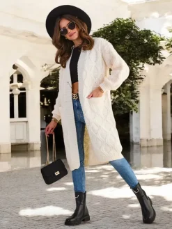 Sale Dzianinowy damski sweter typu narzutka Swetry