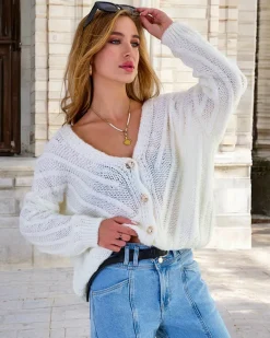 Sale Dzianinowy damski sweterek z guzikami Swetry