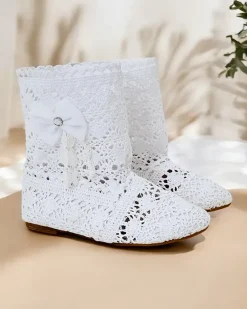 Clearance Dziecięce ażurowe botki z kokardką Geggis Dziewczęce