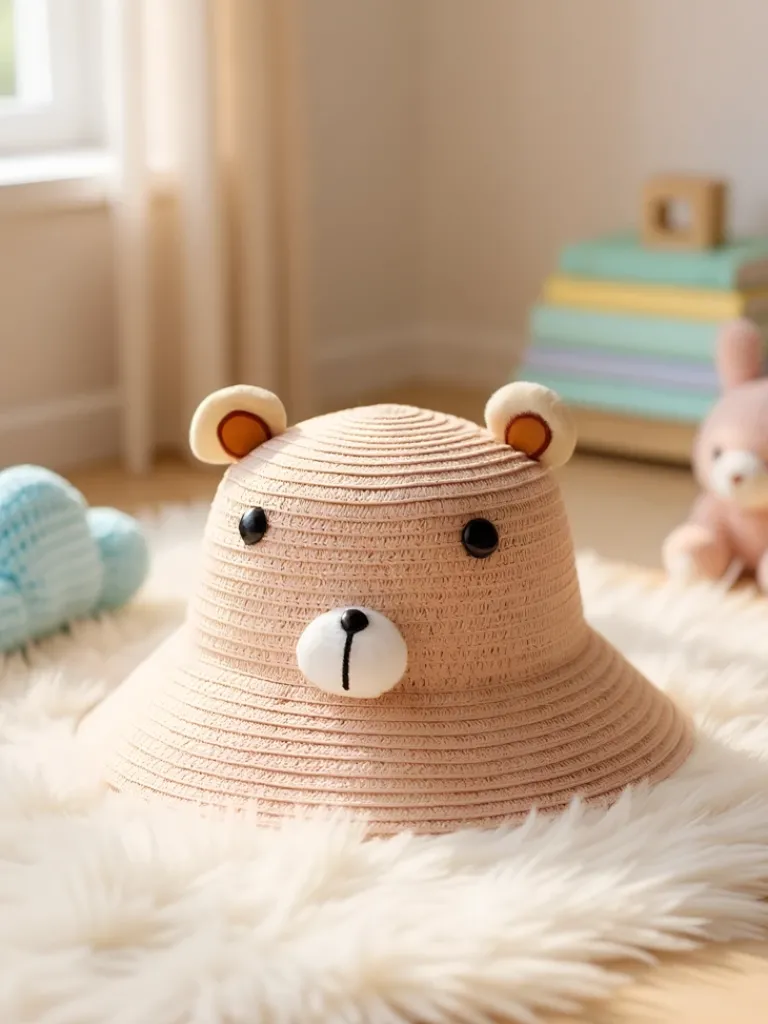 Outlet Dziecięcy Kapelusz Słomkowy Miś Czapki