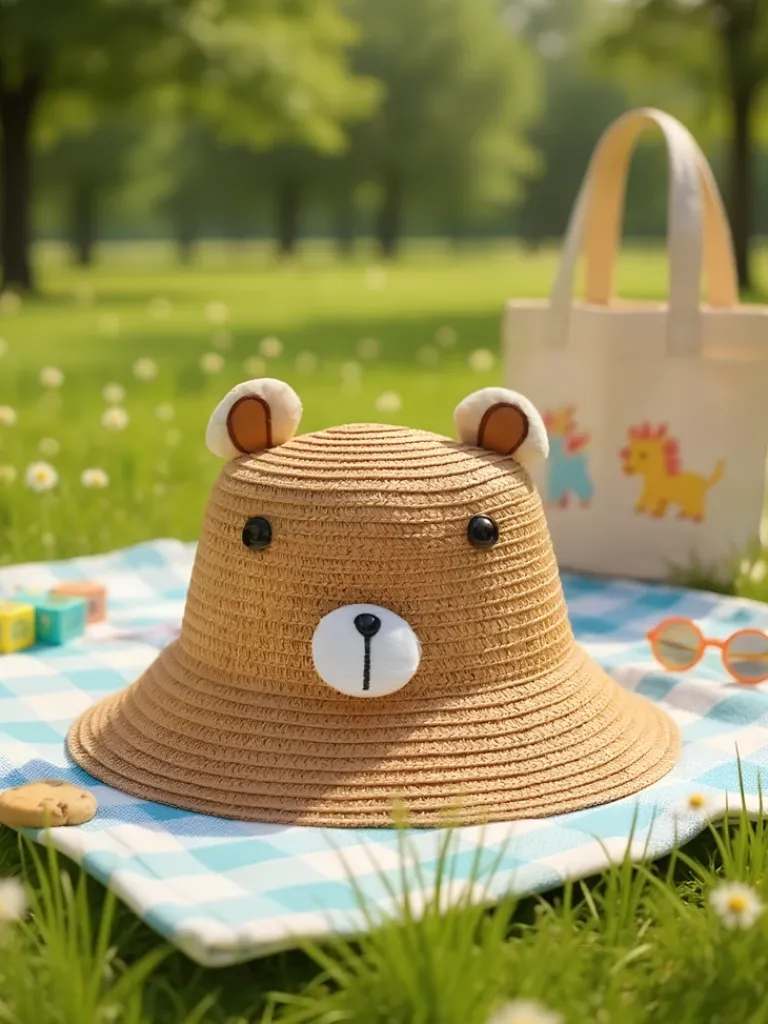 Dziecięcy Kapelusz Słomkowy Miś Czapki