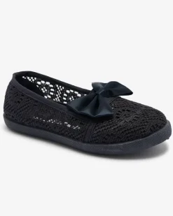 Clearance Dziewczęce granatowe tenisówki slip on z kokardką Sweet Time Dziewczęce