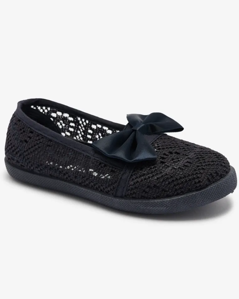 Clearance Dziewczęce granatowe tenisówki slip on z kokardką Sweet Time Dziewczęce