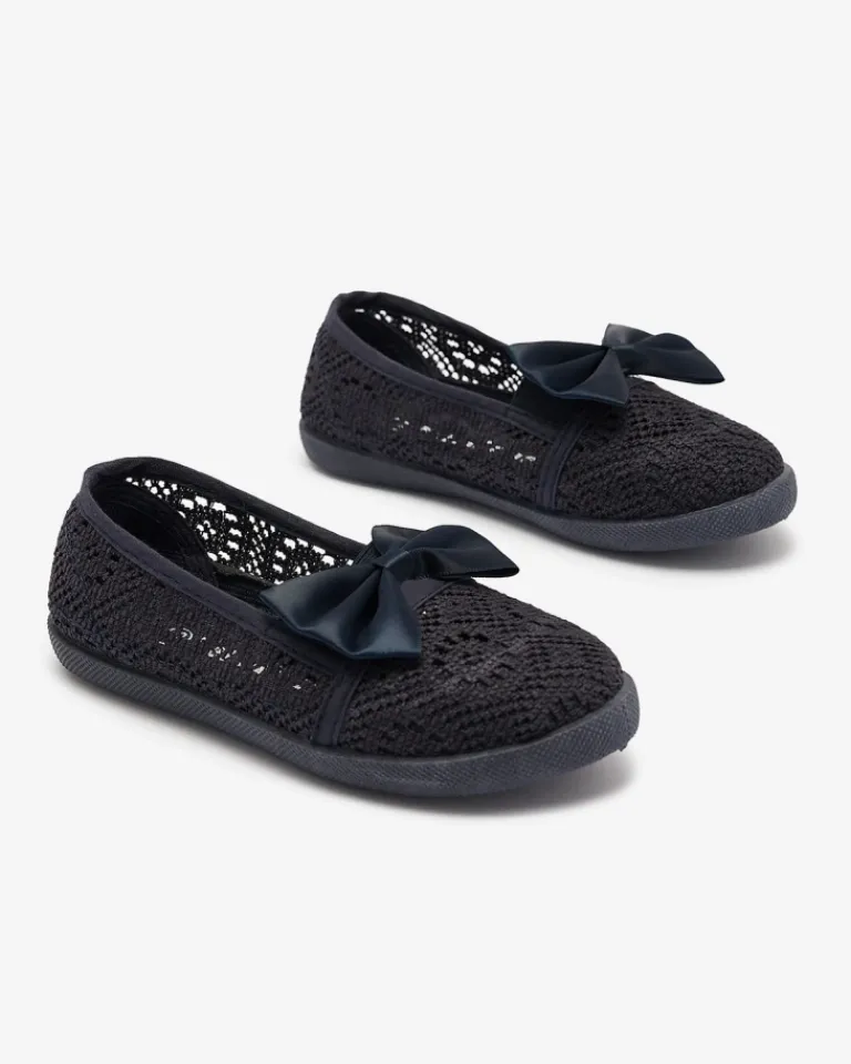 Clearance Dziewczęce granatowe tenisówki slip on z kokardką Sweet Time Dziewczęce